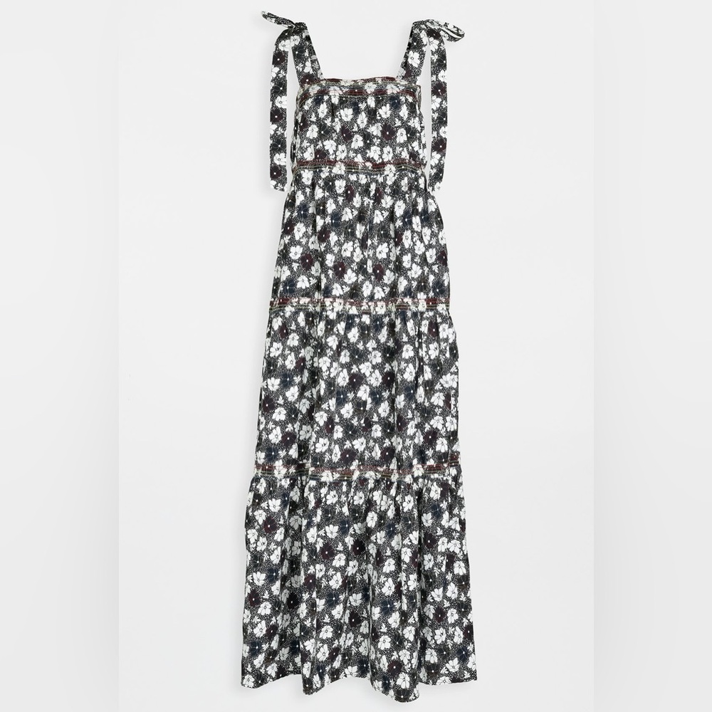 WARM Big Love Maxi Dress Black Multicolor Floral Tiered In Plumeria Print - Picture 10 of 12